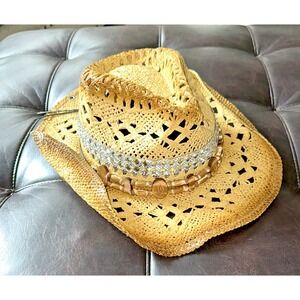 Peter Grimm Toyo Straw Cowboy Hat One Size Rhinestone Embellished Beaded Ombre